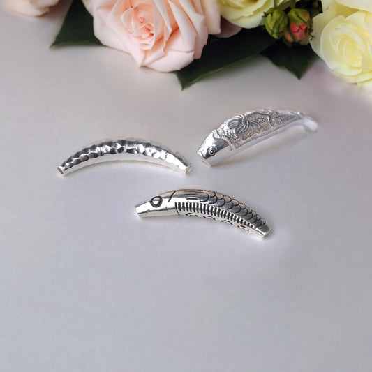 925 Sterling Silver Fish Tube Beads | Curved Fish Tube Spacer Beads Connector for Necklace, Pendant, and Bracelet Jewelry Creation