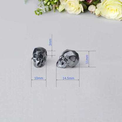 Silver Skull Charm Beads | Solid 925 Sterling Silver Gun Black Spacer Loose Beads with 3mm hole jewelry DIY Jewelry Accessories