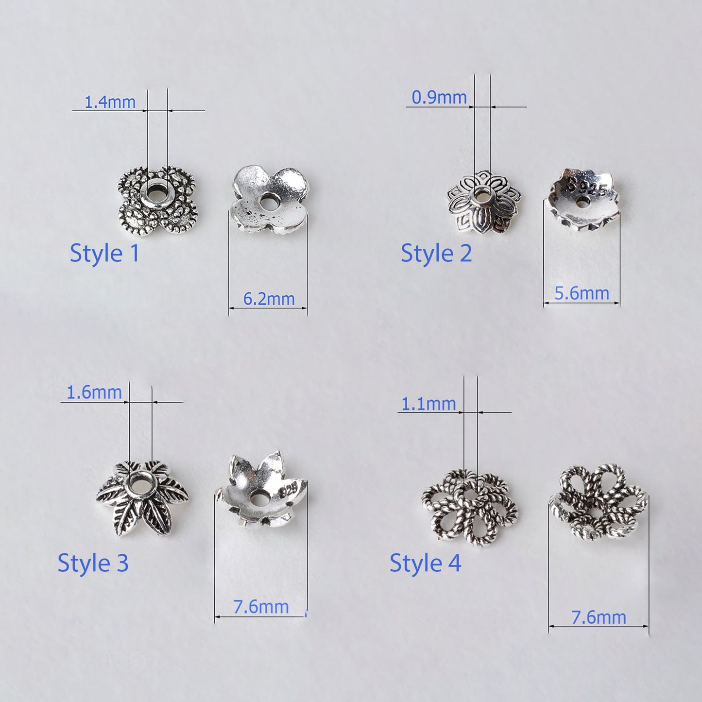 Solid 925 Sterling Silver Bead Caps, Fancy Flower Bead Caps for Loose Beads, Spacer Beads Caps, Bracelet Beads Cap, Jewelry Making Supplies