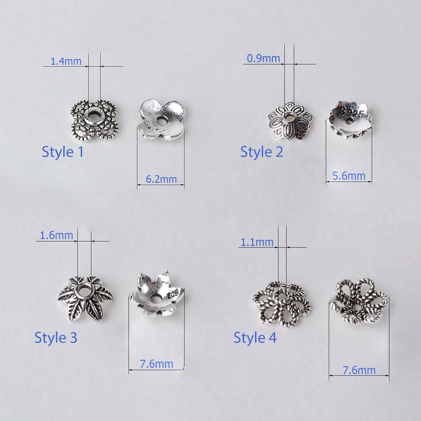 Solid 925 Sterling Silver Flower Bead Cap, Spacer Bead Caps, Jewelry Diy Silver Components, Jewelry Making Supplies, Jewelry Findings Cap