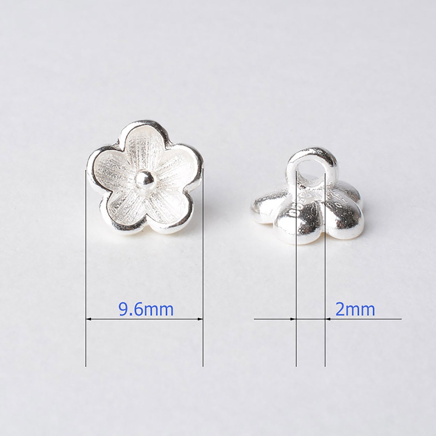 Solid 990 Sterling Silver Flower Pendant Charm, Necklace Spacer Bead Charms, Pendant Jewelry Making Supplies, Silver Small Flower Charm