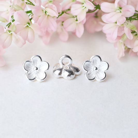 Solid 990 Sterling Silver Flower Pendant Charm, Necklace Spacer Bead Charms, Pendant Jewelry Making Supplies, Silver Small Flower Charm