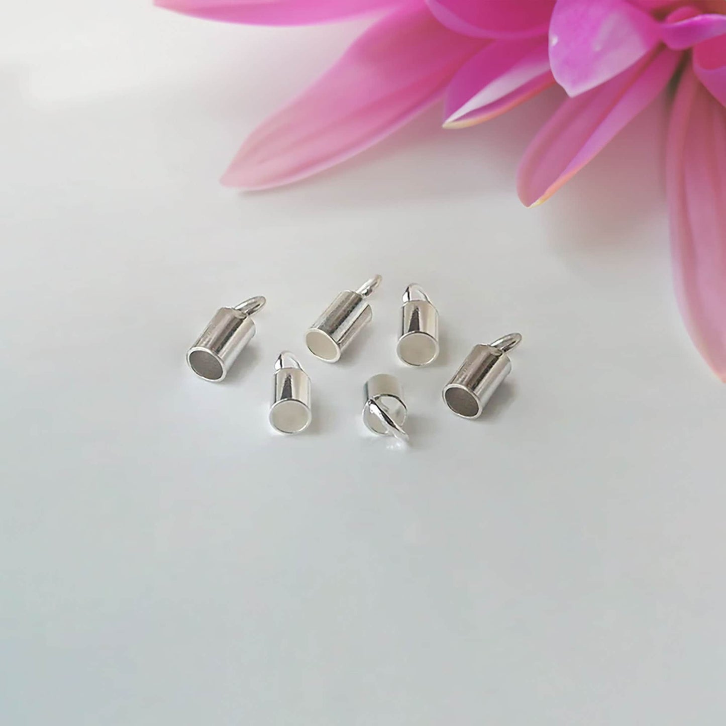 Crimp tube bead with loop, 925 sterling silver crimp ends, size from 1mm to 4mm