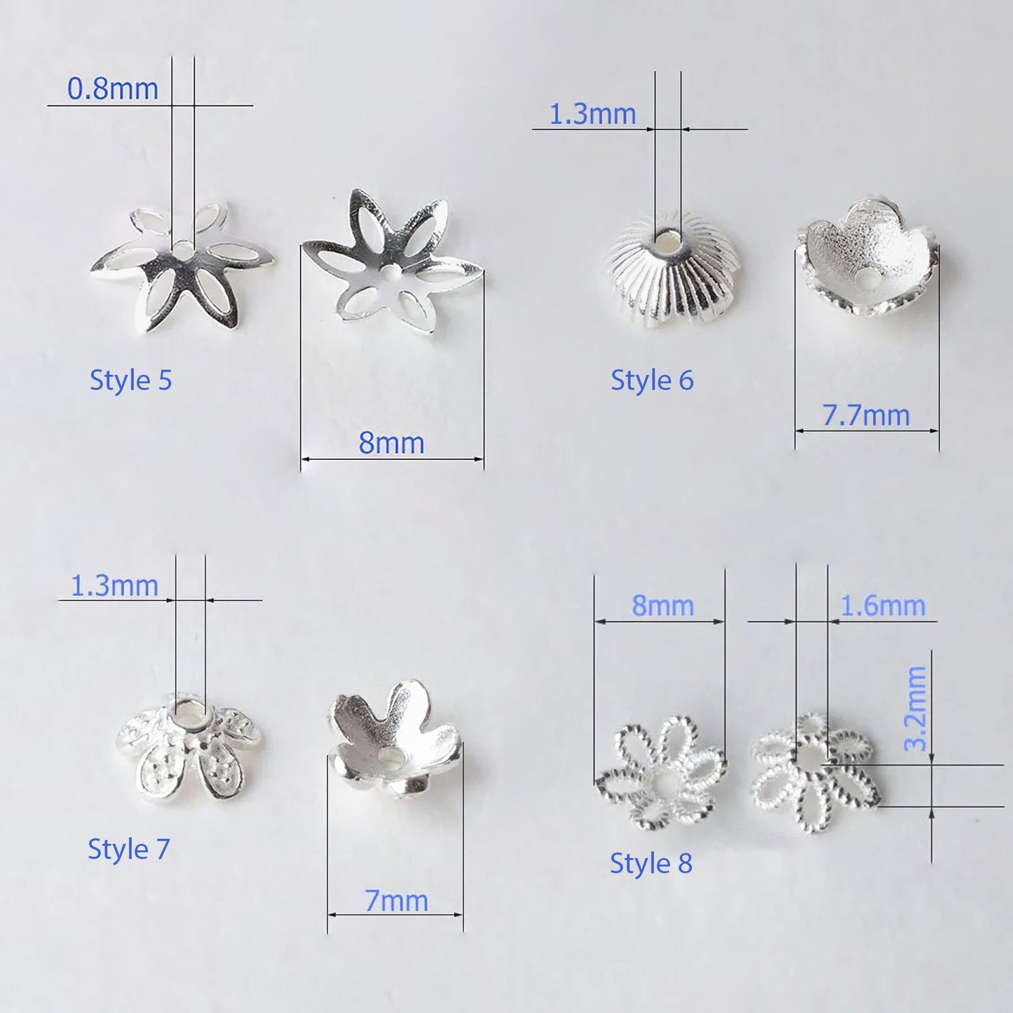 Solid 925 Sterling Silver Flower Bead Cap, Spacer Bead Caps, Jewelry Diy Silver Components, Jewelry Making Supplies, Jewelry Findings Cap