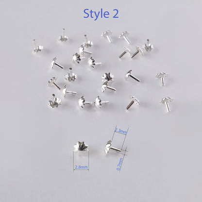 Solid 925 Sterling Silver Bead Cap Pin, Bead Cap Bails with Pin Cups, Bead Cap with Peg, DIY Jewelry Making Findings, Pure Fine Jewelry