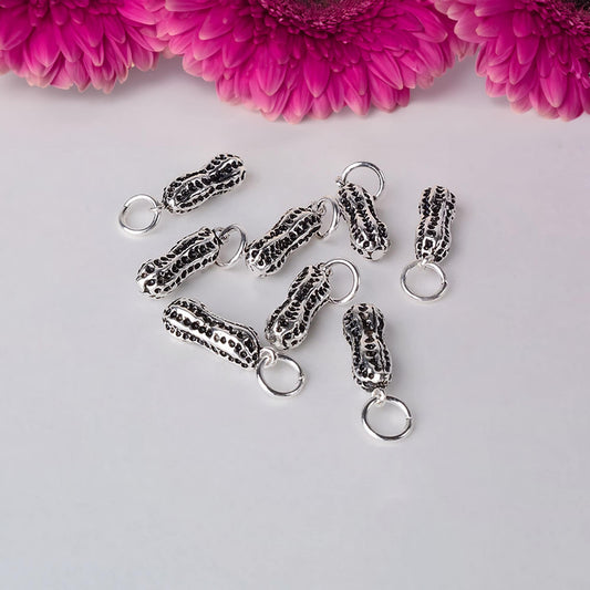 Solid 925 Sterling Silver Peanut Dangle Pendant Charm Beads, 3d Thai Silver Peanut Spacer Bead Charms, Silver Jewelry Making Supplies