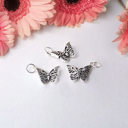 Solid 925 Sterling Silver Butterfly Pendant Charm, Thai Silver Spacer Bead Charms, Jewelry Making Supplies, Necklace Charms, Winged Jewelry