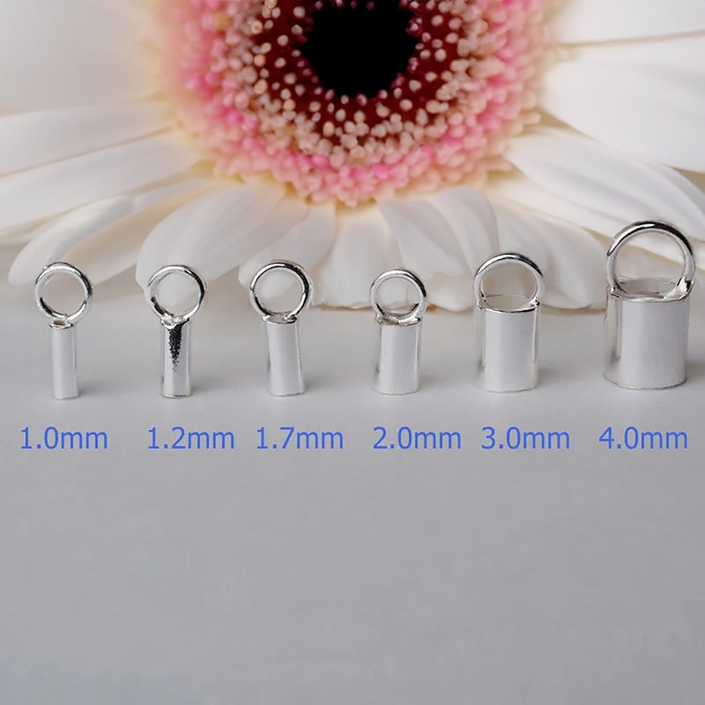 Crimp tube bead with loop, 925 sterling silver crimp ends, size from 1mm to 4mm