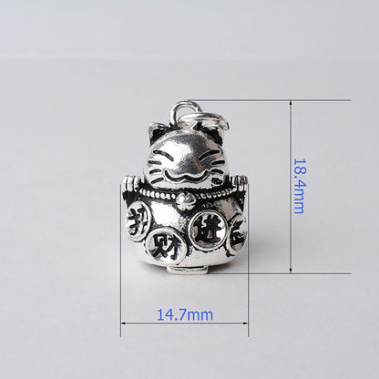 Solid 925 Sterling Silver 3D Fortune Cat Pendant Charm Beads, Thai Silver Lucky Cat Spacer Bead Charms, Silver Jewelry Making Supplies DIY