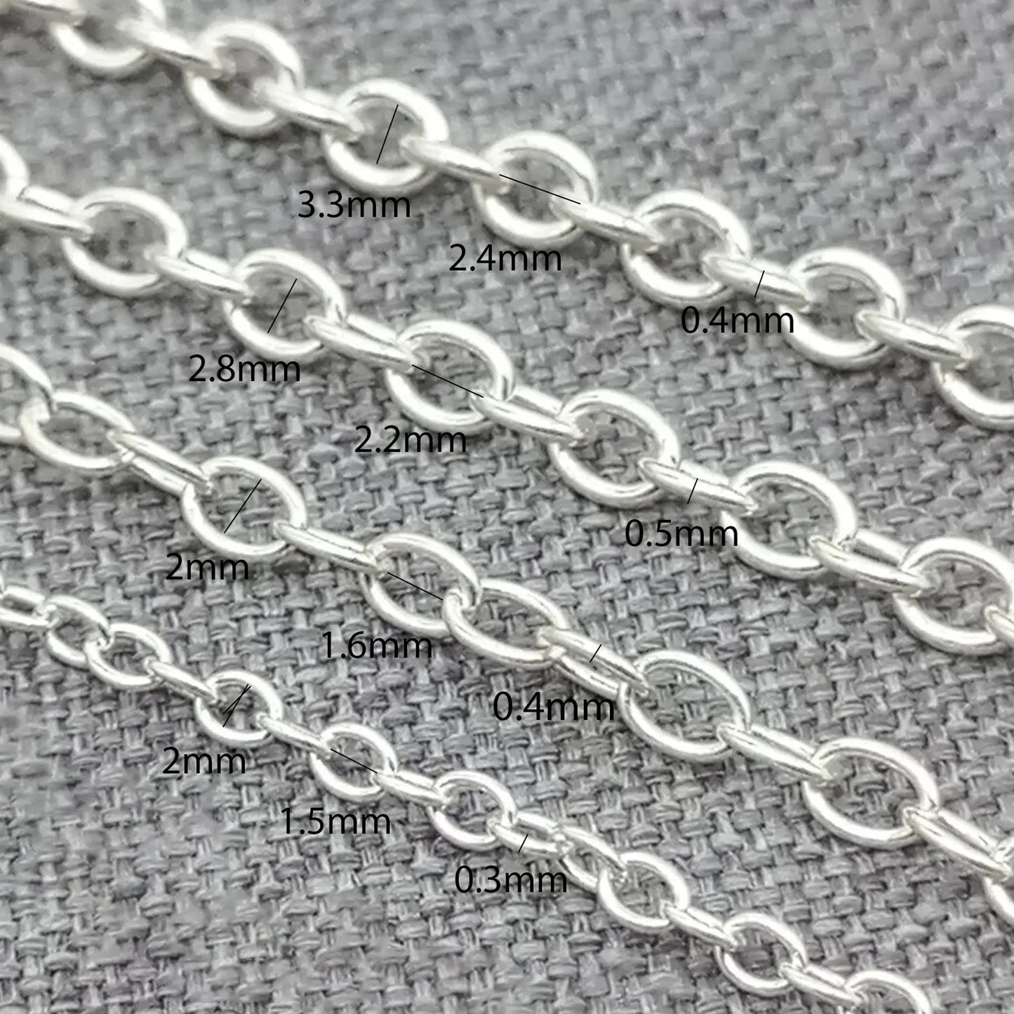 925 Sterling Silver Cable Chain, Unfinished Oval Anchor Rope Link, 2-3.3mm, Perfect for Necklace and Earring Making Supplies