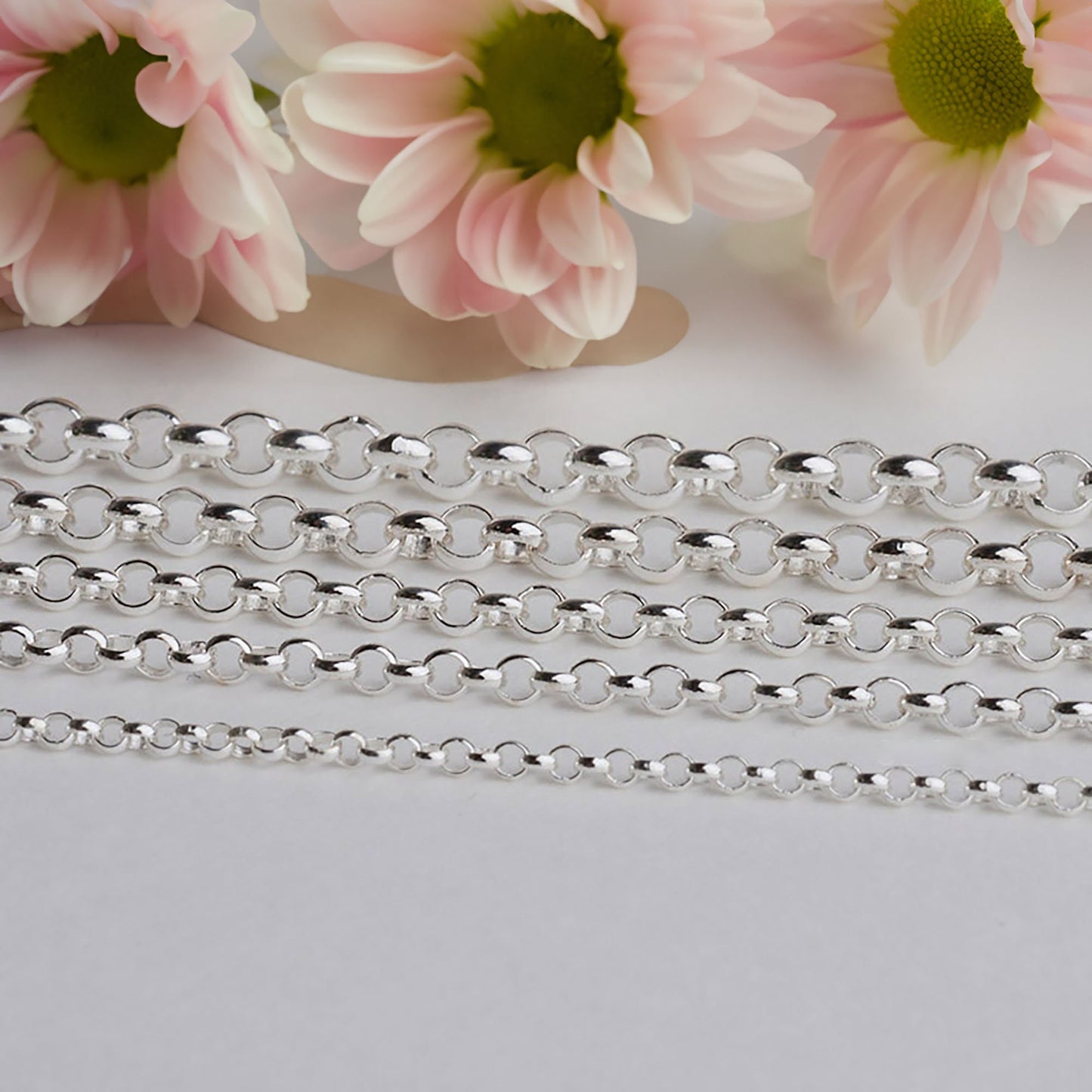 Rolo Chain in Solid 925 Sterling Silver, 1.5-5mm Loose Rope Link, Unfinished for DIY Craft, Necklace & Bracelet Findings