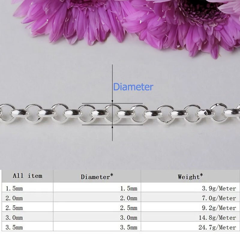 Rolo Chain in Solid 925 Sterling Silver, 1.5-5mm Loose Rope Link, Unfinished for DIY Craft, Necklace & Bracelet Findings