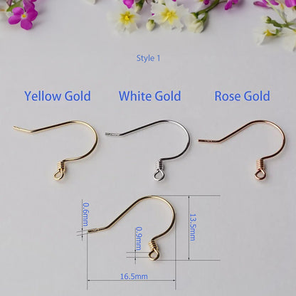 18k Gold Earring Hooks - High-Quality Hypoallergenic Ear wire, Nickel-Free Rose and White Gold Fish Hooks, Variant with ball or Eyepin bead