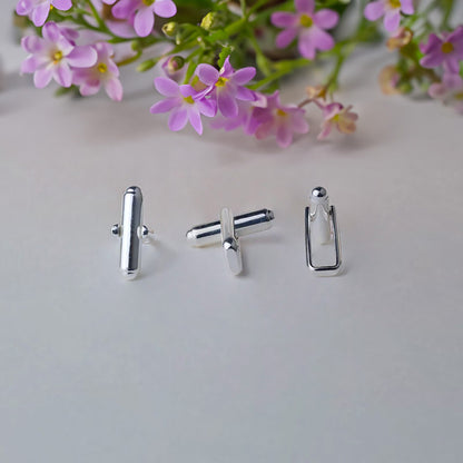 Cuff Links Base, Sterling Silver Round Bar with U Arm, DIY Custom Cufflink Blanks for Groom, 1pc