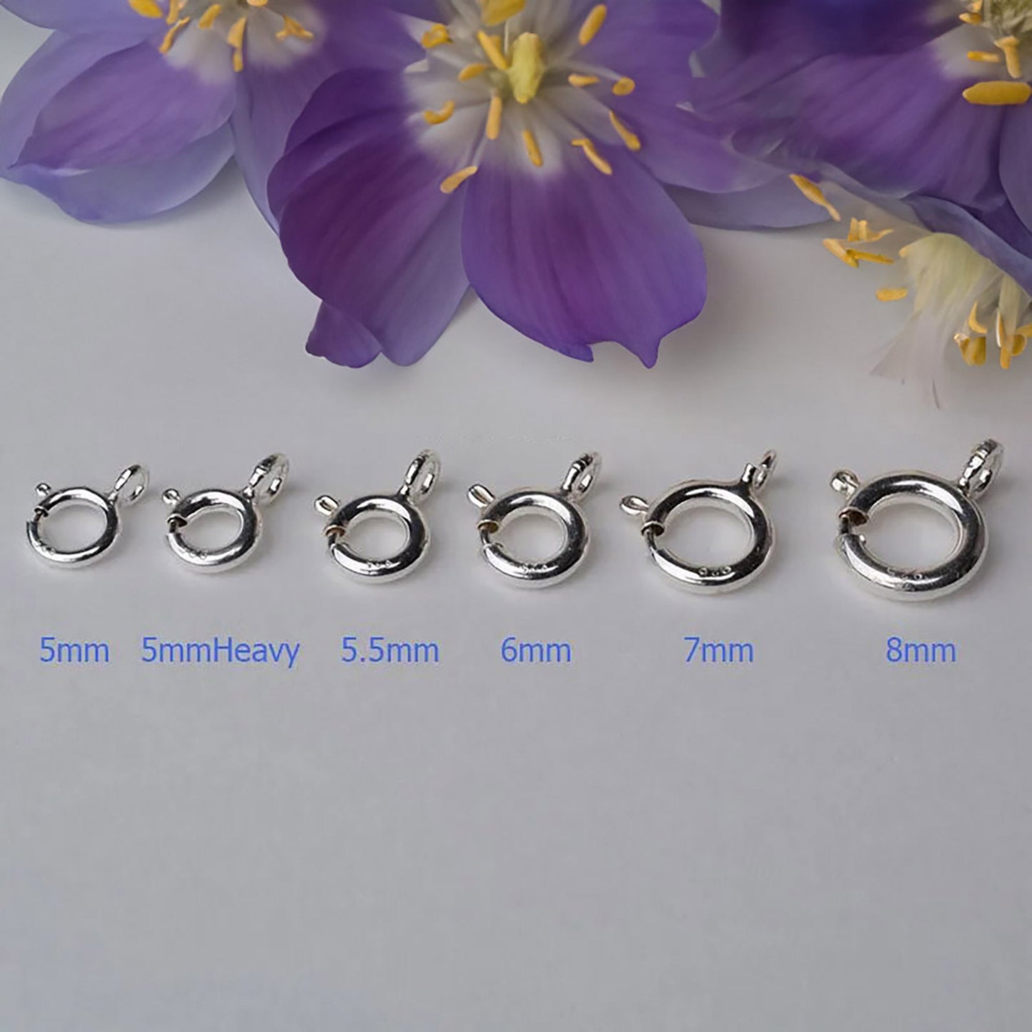Sterling Silver Spring O Ring Clasp from 5mm to 8mm, with Open Jump Ring, 1piece