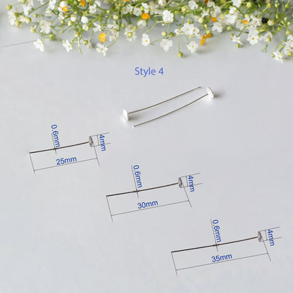 Head Pins in 925 Sterling Silver, Ball Head, Flat Cap T-Pin, Eyepins, 20-28 Gauge for DIY Jewelry, 1 Piece