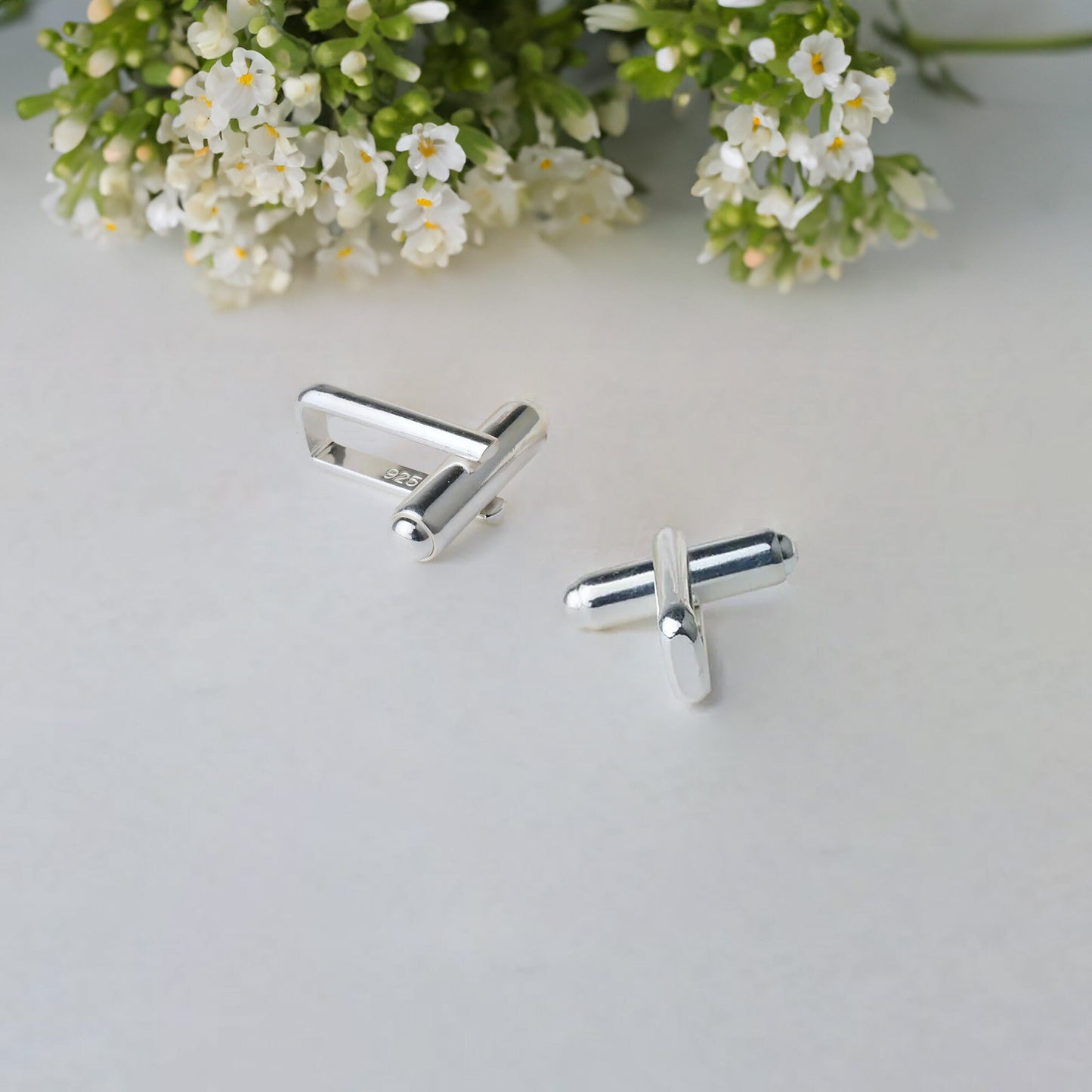 Cuff Links Base, Sterling Silver Round Bar with U Arm, DIY Custom Cufflink Blanks for Groom, 1pc