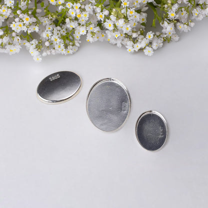 Bezel Setting in 925 Sterling Silver, Oval Cabochon Blank Trays, 10mm 12mm, Jewelry Findings for Pendants