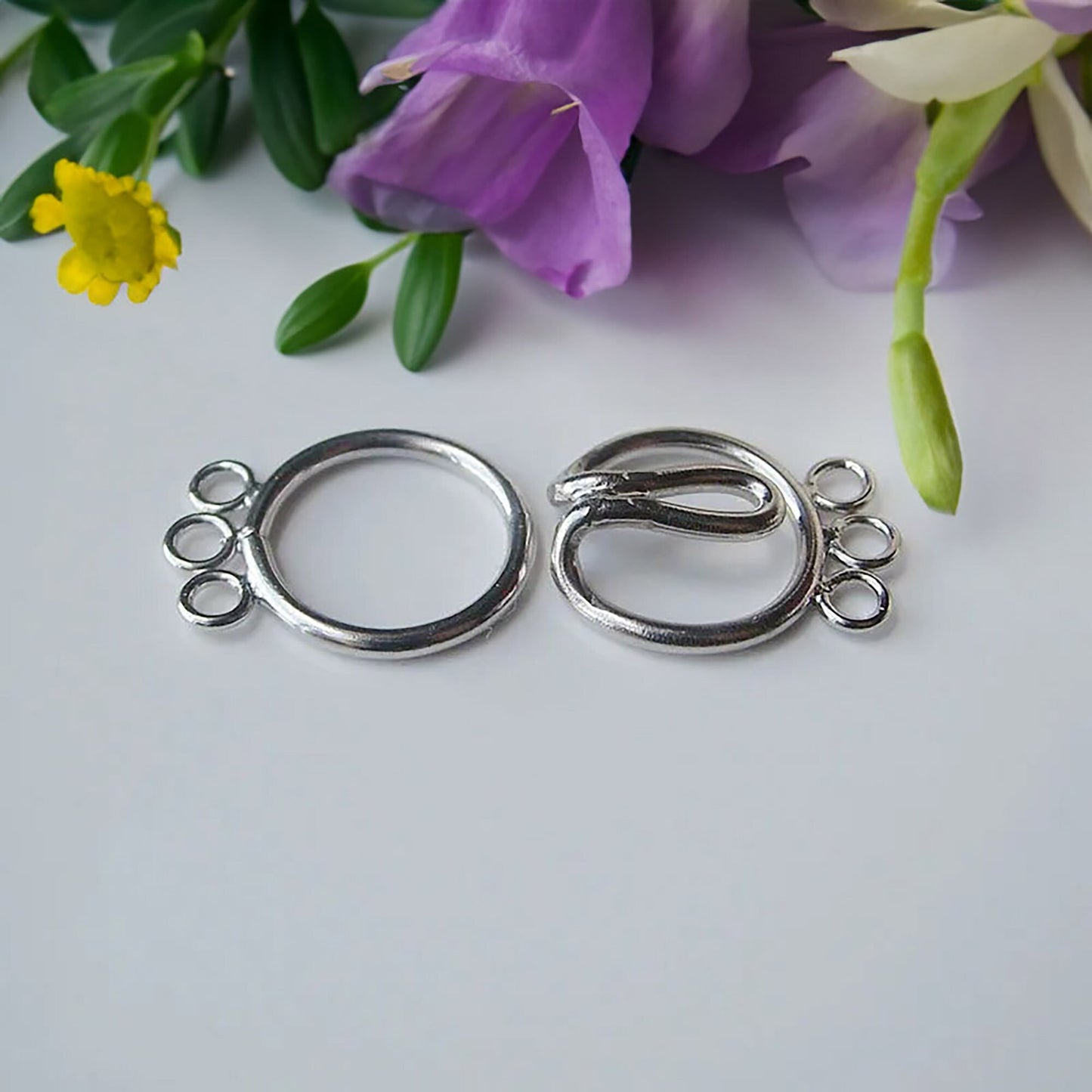 Multi Strand Hook and Eye, Solid 925 Sterling Silver, 3 Three Strand Round Design for Craft Supplies