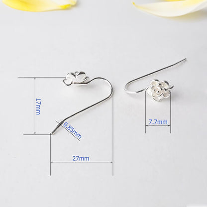 Solid 925 Sterling Silver Ear Wire Hooks with Loop, Floral Plum Blossom Earring, Hypoallergenic Flower Fishhook 20 Gauge Findings Сomponents