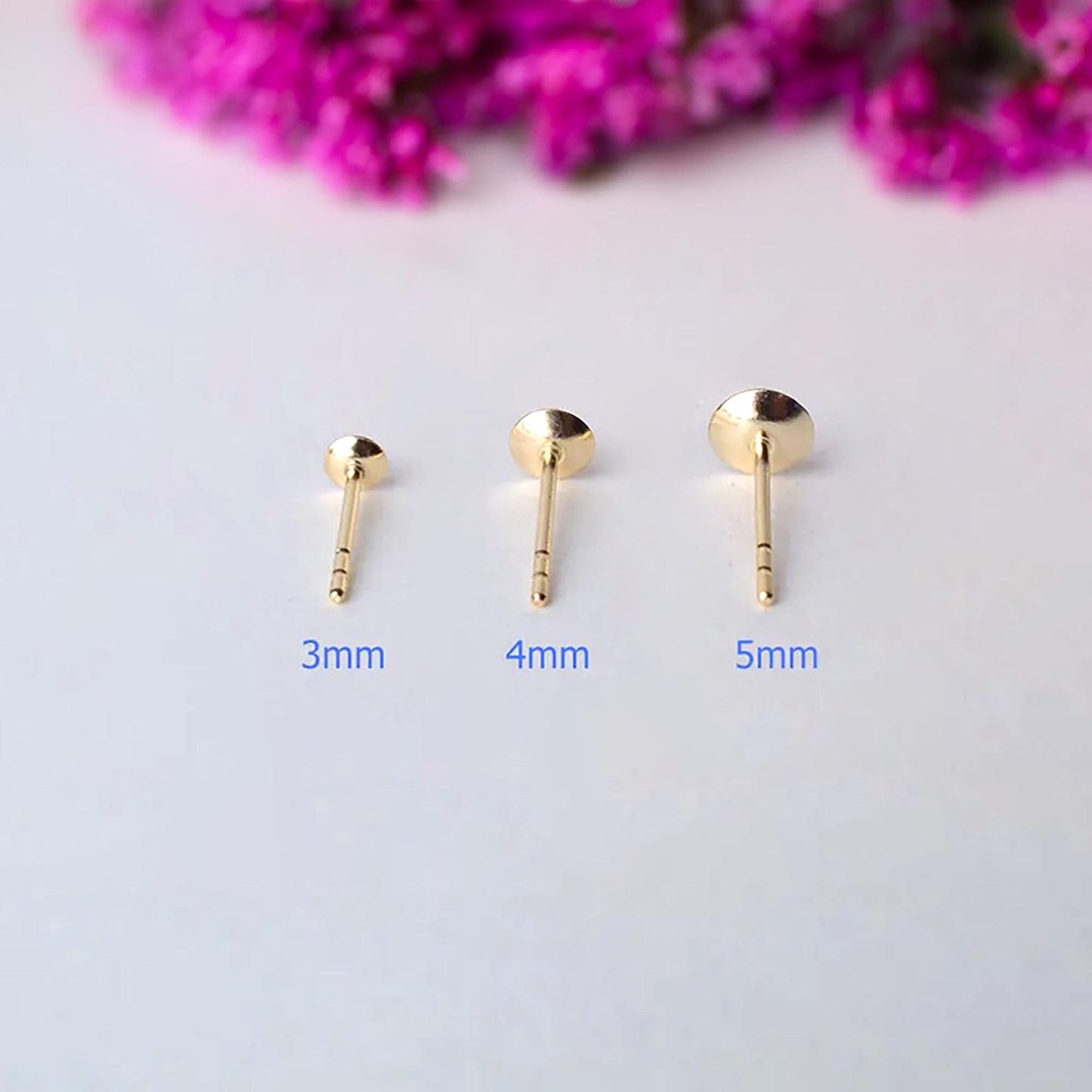 18K Gold ear studs for half-drilled pearl bead, Earring findings for DIY Jewelry, 1 pair