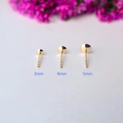 18K Gold ear studs for half-drilled pearl bead, Earring findings for DIY Jewelry, 1 pair