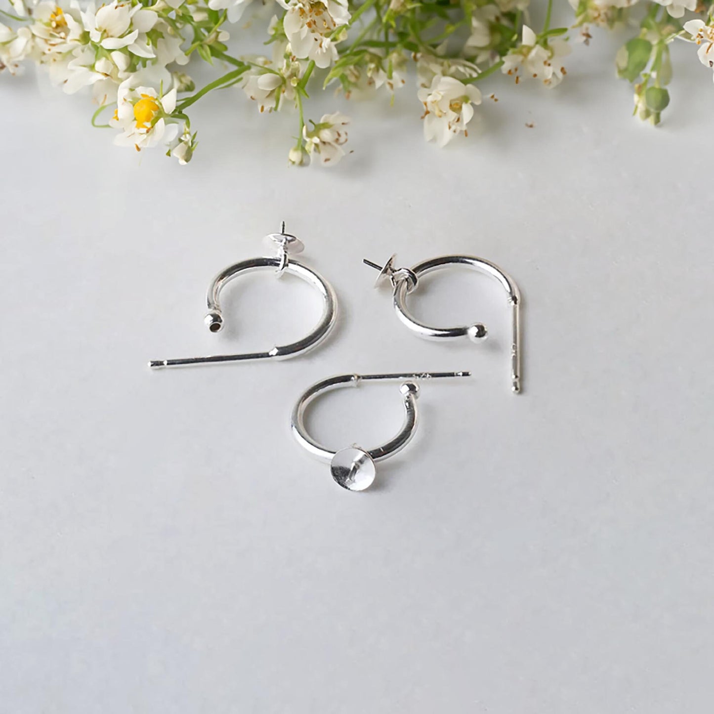 Solid 925 Sterling Silver Earwire Hoop with Bead Pin, Hypoallergenic Round Earring Hooks, Nickel Free Findings Wholesale Jewelry Accessories