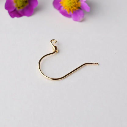 18K Gold Earring Hooks with Coils, Solid Yellow White Rose French Earwire Components, 0.6mm 0.7mm Pearl Connector Jewelry Making Accessories