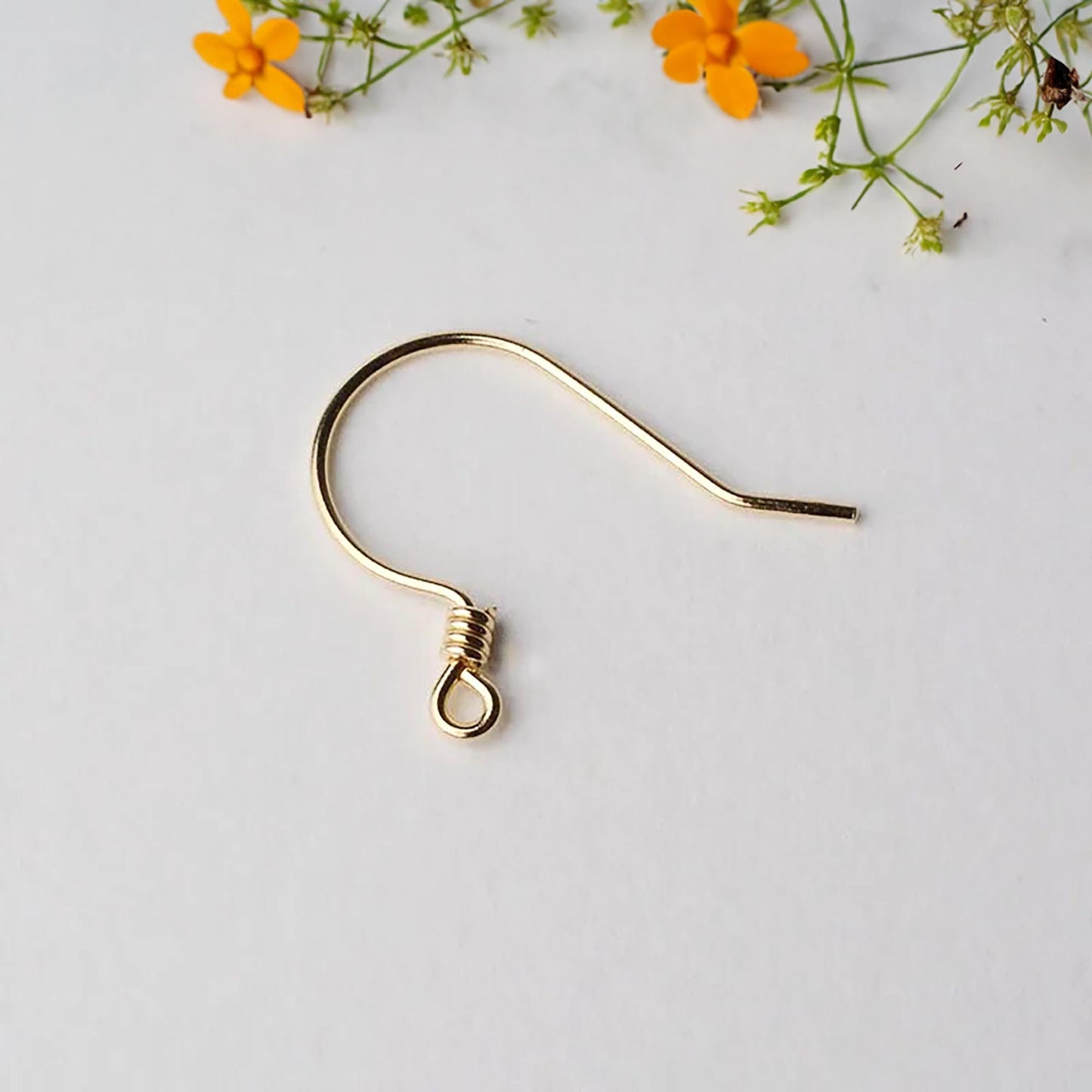 18K Gold Earring Hooks with Coils, Solid Yellow White Rose French Earwire Components, 0.6mm 0.7mm Pearl Connector Jewelry Making Accessories