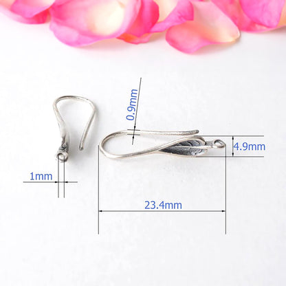 High-Quality 925 Sterling Silver Earring Hooks, Nickel Free Leaves Shaped Ear Wires, Solid Thai Silver Findings, DIY Supplies Fishhook Loop