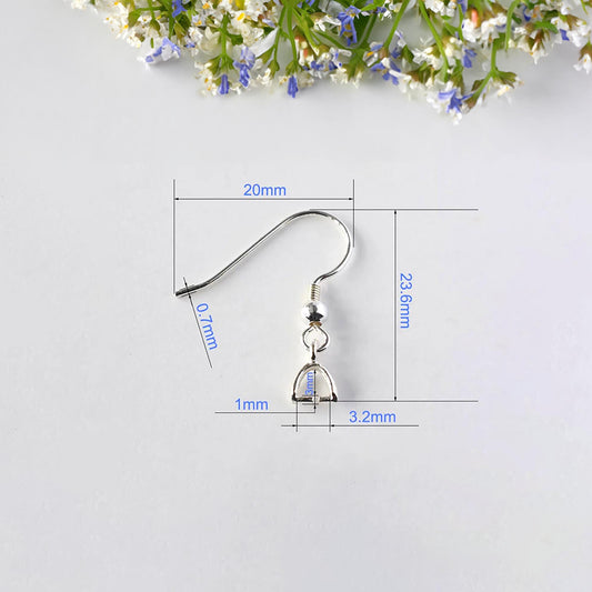 Solid 925 Sterling Silver Earring Wires, Nickel Free Fishhook with Pinch Bail Clasps, Clip Pendant Connector Earring Hooks Components