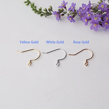 18K Gold Earring Hooks with Coils, Solid Yellow White Rose French Earwire Components, 0.6mm 0.7mm Pearl Connector Jewelry Making Accessories