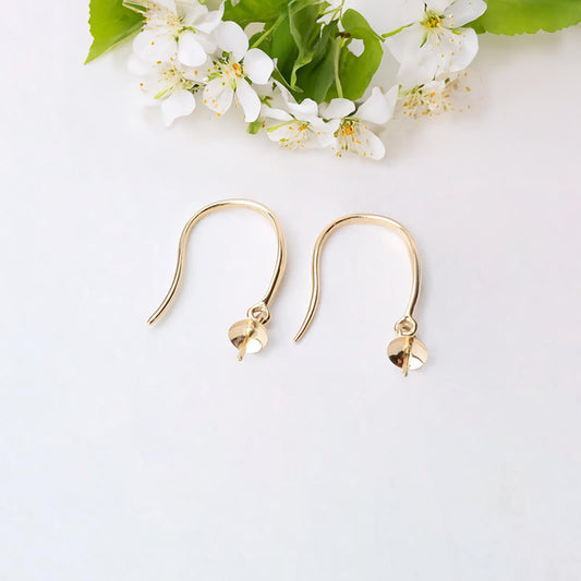 18K Gold Dangle Earring Hooks, Yellow Karat Solid Ear Wires, French Pearl Fishhook Jewelry, Bead Caps Connector Findings, Eyepin Making