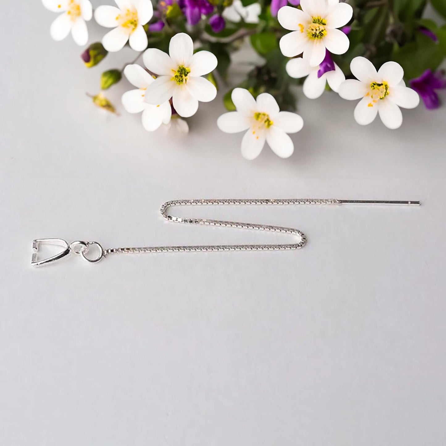 925 Sterling Silver Threader Earrings, DIY Ear Wire with Pinch Bail Clasp Connector, Hypoallergenic Dangle Long Hooks, Solid Box Chain