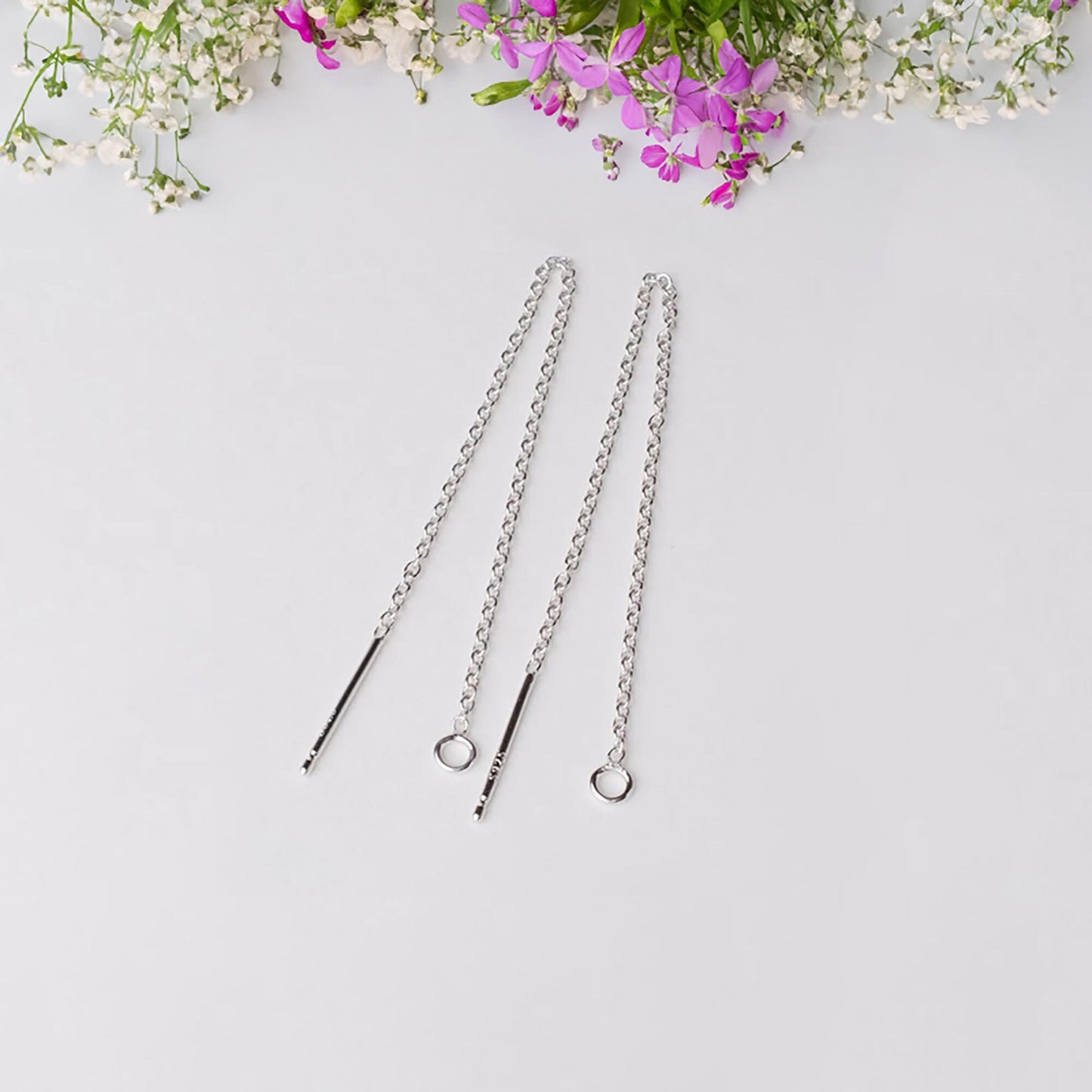 Solid 925 Sterling Silver Ear Thread, 1.2mm Cable Link Chain Earwire with Loop, DIY Pendant Connector, Hypoallergenic Earring Supplies