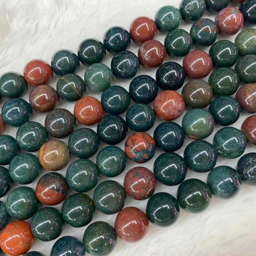 Véritables perles de pierre de sang héliotrope, 4-12 mm, brin de 15,5''