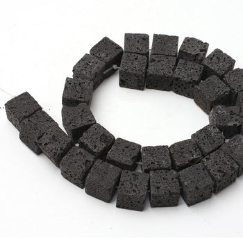 Black Cube Lava Beads, 8-12mm