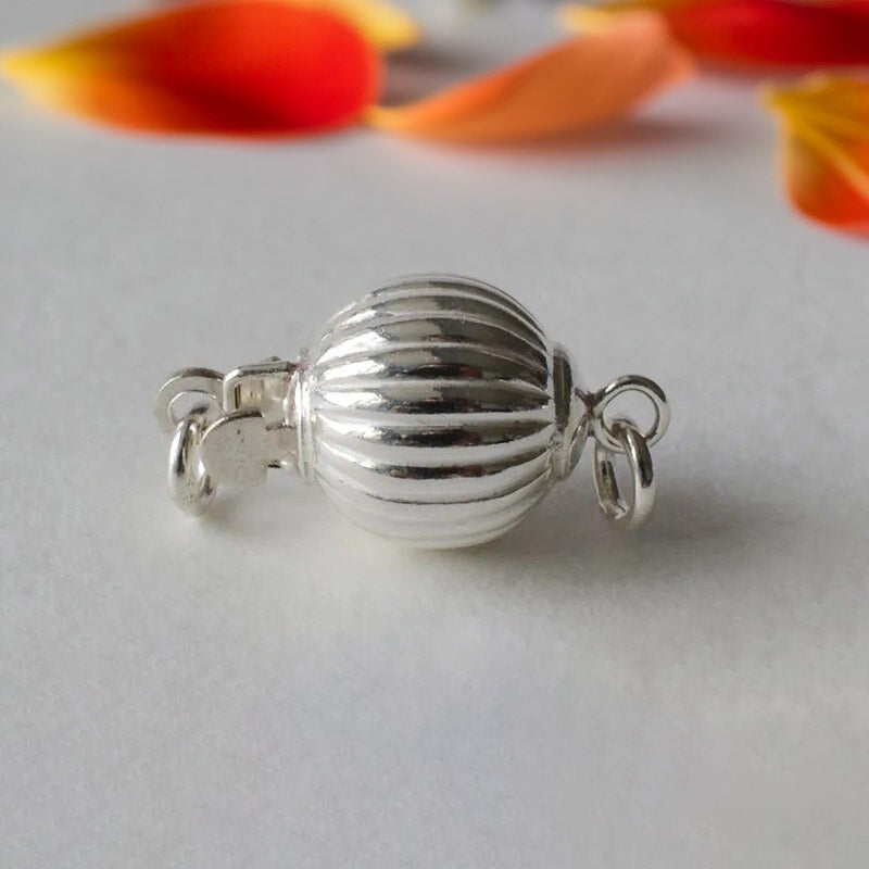 solid 925 Sterling Silver Corrugated Round Box Clasp with Safety Loop (7-8mm)