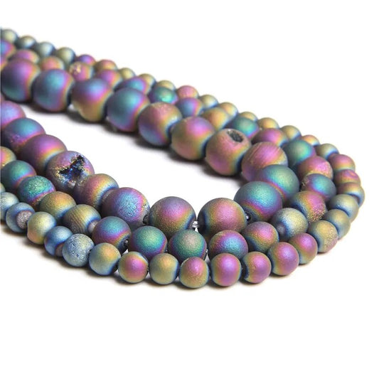 Perles d'agate Druzy multicolores, rondes de 6 à 14 mm