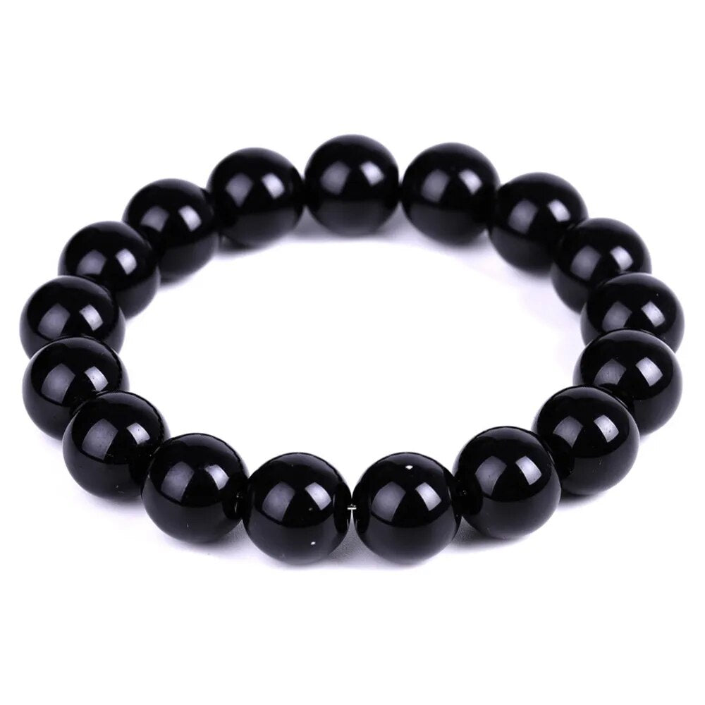Black Tourmaline Bead Bracelet: 6 mm or 8 mm or 10mm Round Crystals  (Premium Grade Stretch Gemstone Bracelet)
