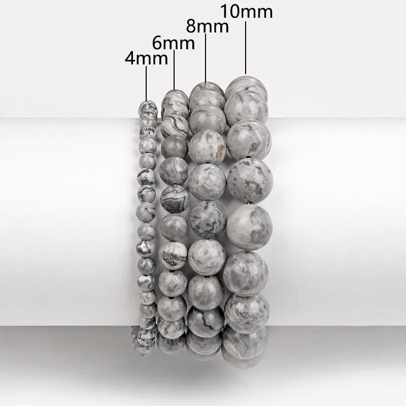 Landscape jasper gemstone stretch bracelet, 4-12mm