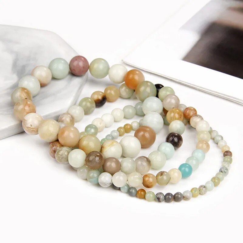 Multicolor Amazonite Gemstone Stretch Bracelet, 4-12mm
