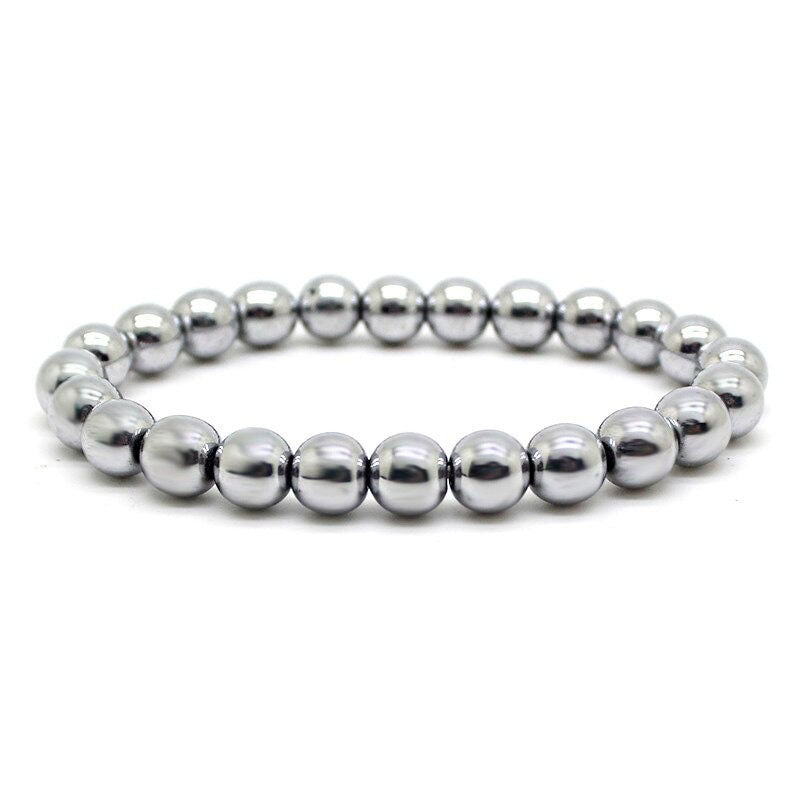 Silver hematite gemstone stretch bracelet,  6- 10mm