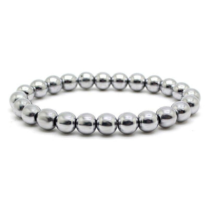 Silver hematite gemstone stretch bracelet,  6- 10mm