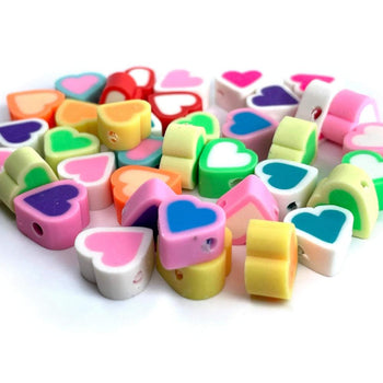 10mm Flat Heart Shape Clay beads, Rainbow Polymer Clay Beads, Tiny Red Blue Red White Pink Yellow beads, Handmade beads for kids 30pcs 