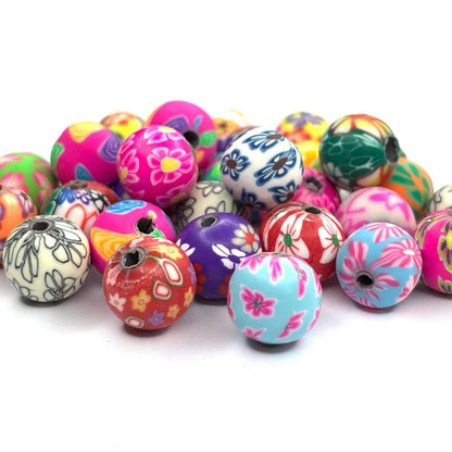 10mm Round Ball Clay beads, Rainbow Polymer Clay Beads, Tiny Mixed beads, Handmade beads for kids 30pcs 