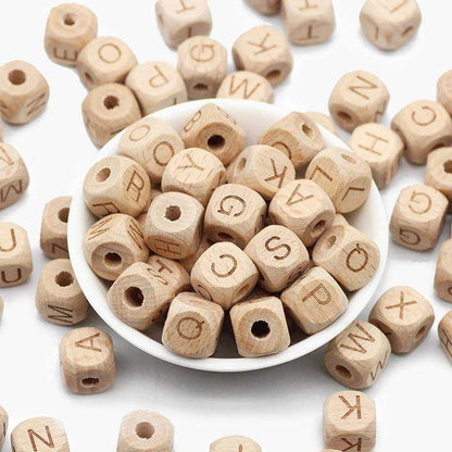 12mm Square Letters Beech Wood Bead, Alphabet A~Z 26  Ecofriendly Wooden Loose Beads 26pcs 