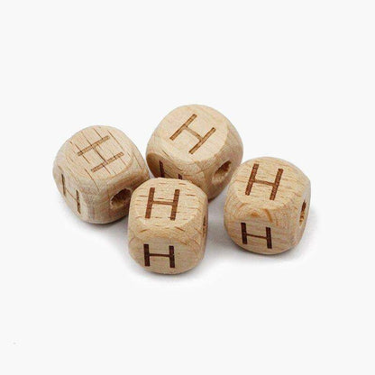 12mm Square Letters Beech Wood Bead, Alphabet A~Z 26  Ecofriendly Wooden Loose Beads 26pcs 