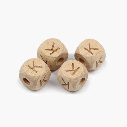 12mm Square Letters Beech Wood Bead, Alphabet A~Z 26  Ecofriendly Wooden Loose Beads 26pcs 