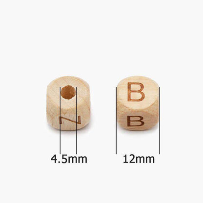 12mm Square Letters Beech Wood Bead, Alphabet A~Z 26  Ecofriendly Wooden Loose Beads 26pcs 